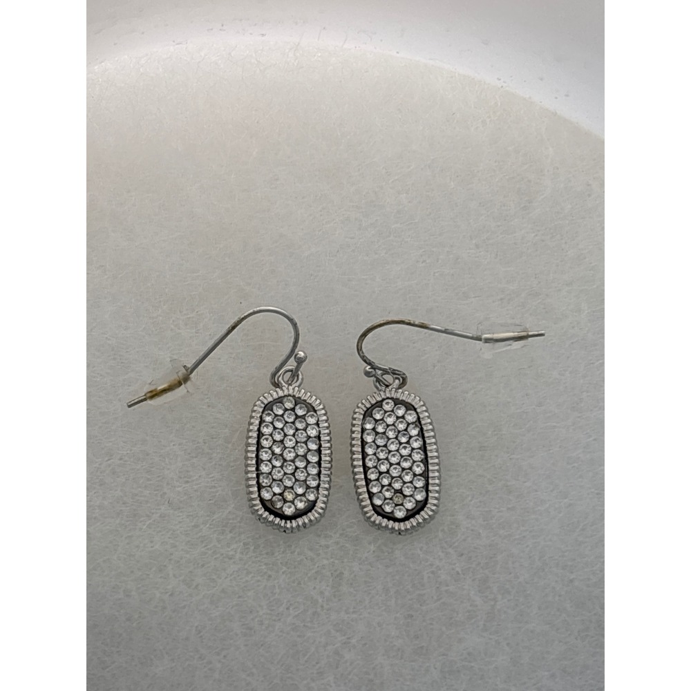Earrings Silver Tone Rhinestone French Hook Oval Drop Dangle Style New - Picture 2 of 3